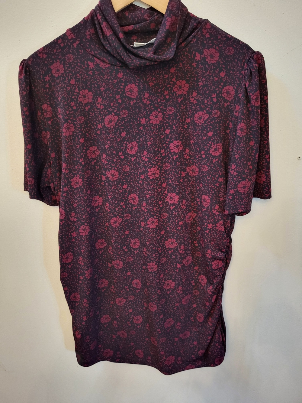 Michael Kors Burgundy Floral Short Sleeve Turtleneck Blouse